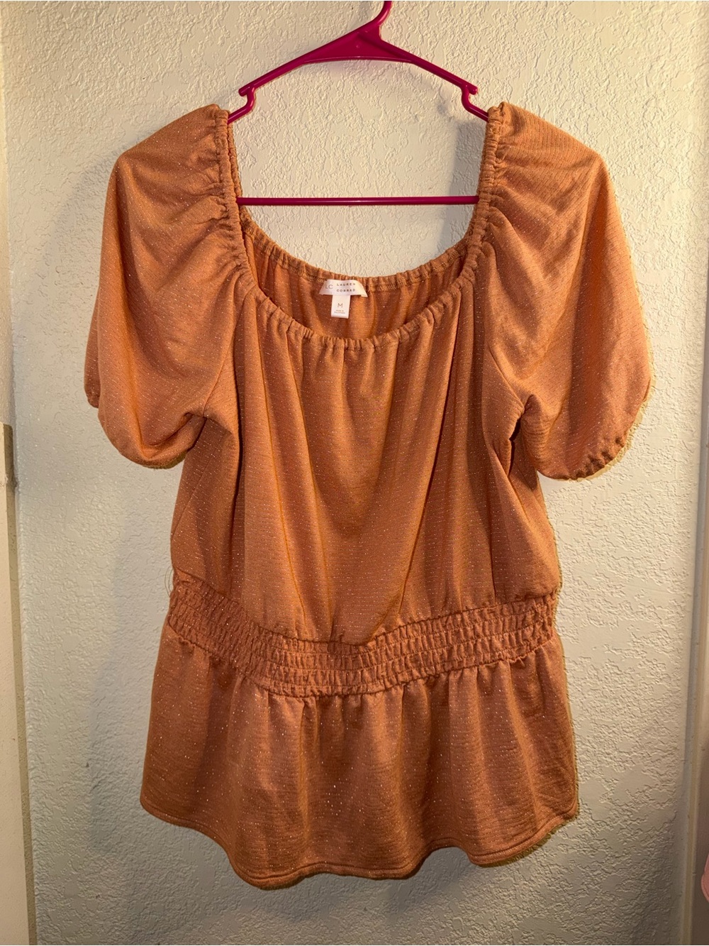 LC Lauren Conrad Rust Orange Puff Sleeve Peplum Tunic
